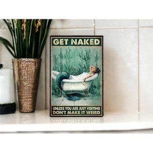 Vintage Tin Sign |  Metal Mermaid Bathroom Toilet Wall Decor 8x12inches